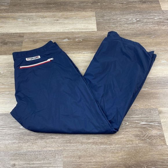 TOMMY HILFIGER Wide Leg Mid Rise Blue Wind Breaker Track Pants Women's Size 13 - Picture 10 of 12